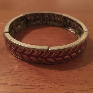 Silver Tone and Red Stretch Bracelet